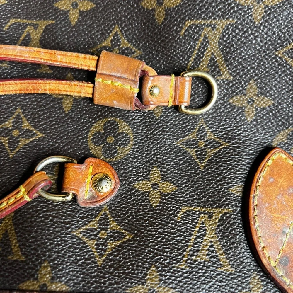 Vintage Louis Vuitton Neverfull MM Monogram Canvas Tote Bag Brown Shoulder Bag